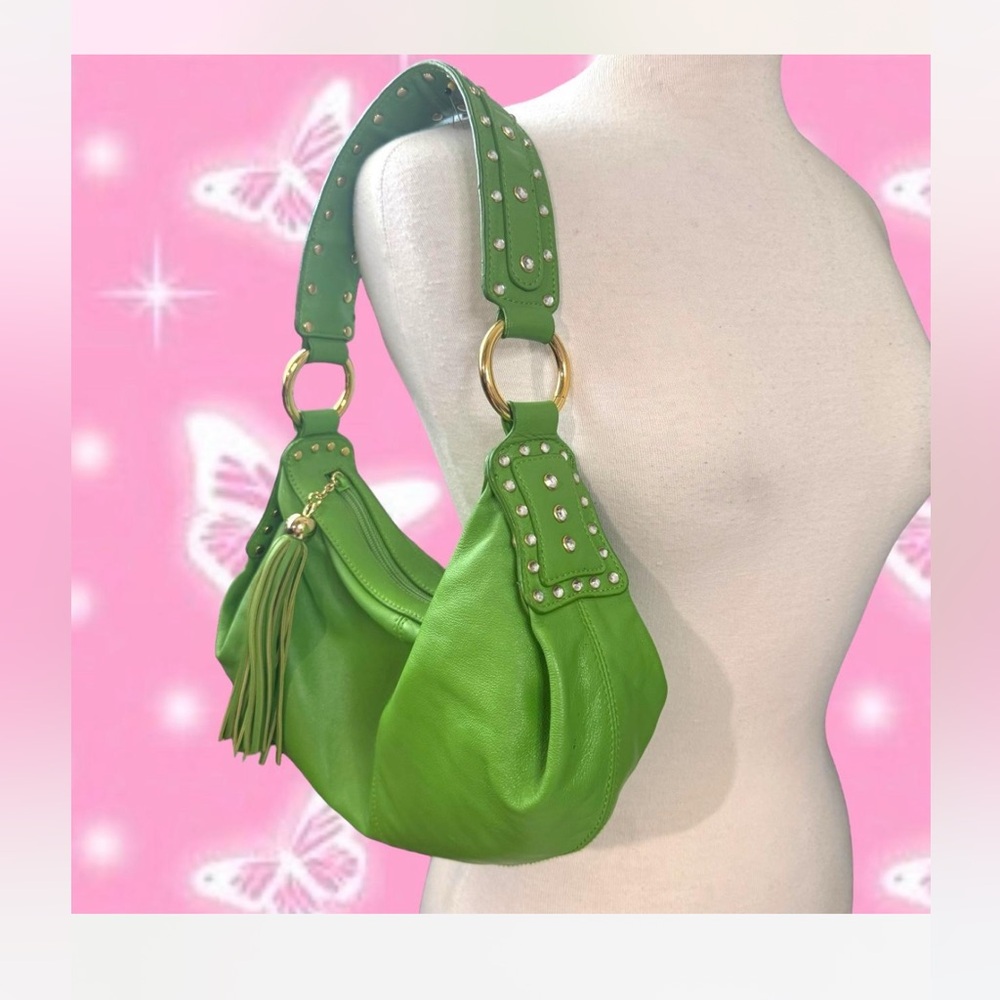 Vintage Great American Green Leatherworks Handbag slouchy grommet leather bag